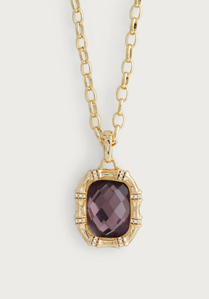 Bamboo with Stone Pendant Necklace Amethyst