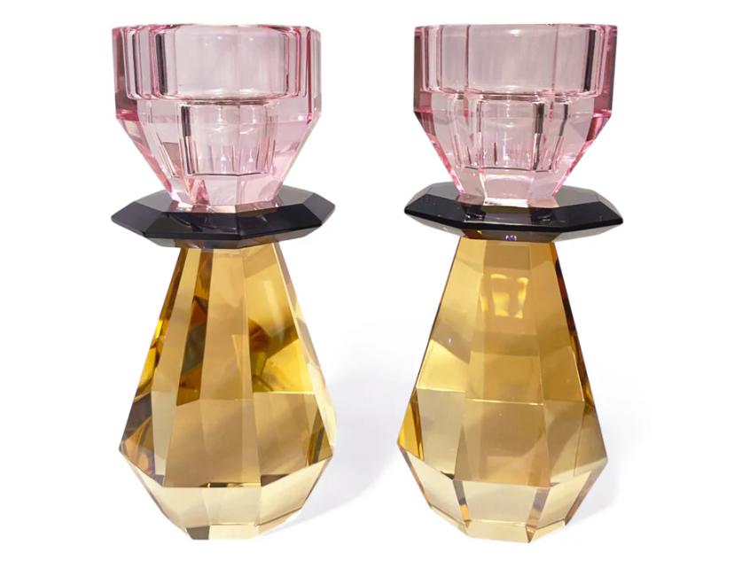 Crystal Tealight Holder (Pink/Amber) set of 2
