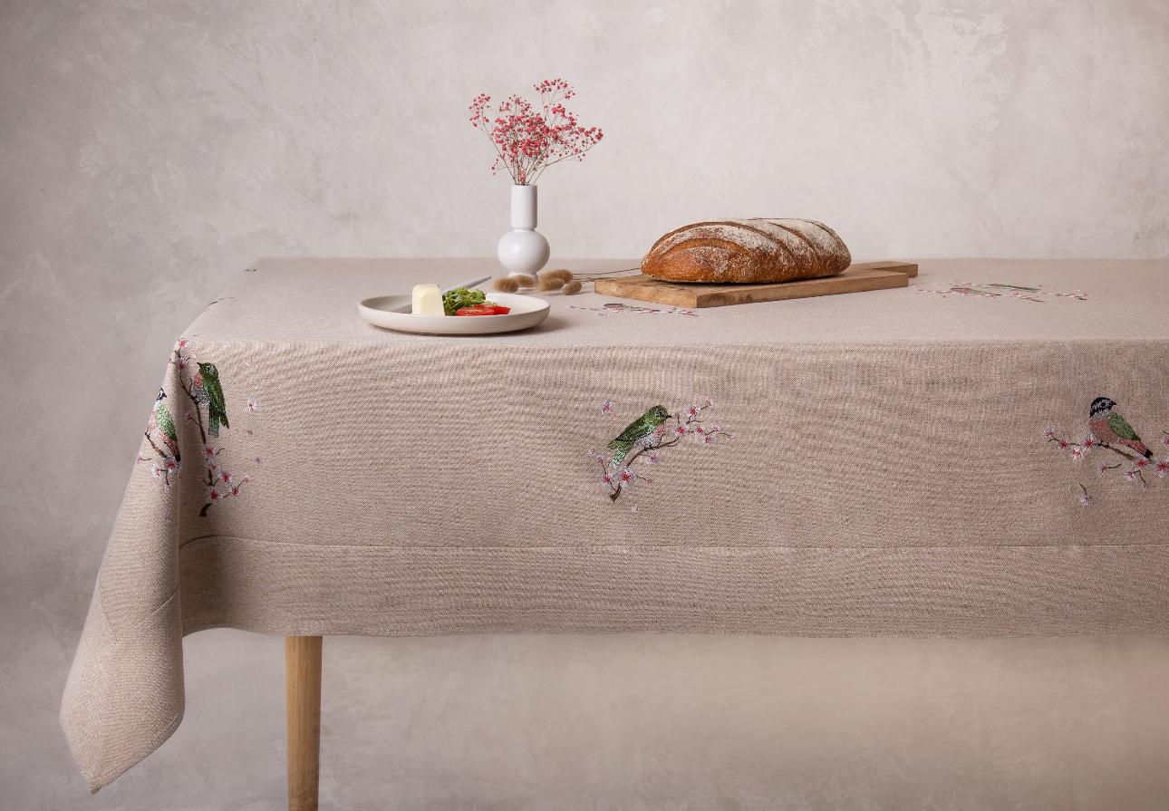 Birds Natural Tablecloth