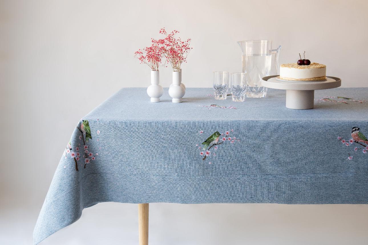 Birds Light Blue Tablecloth