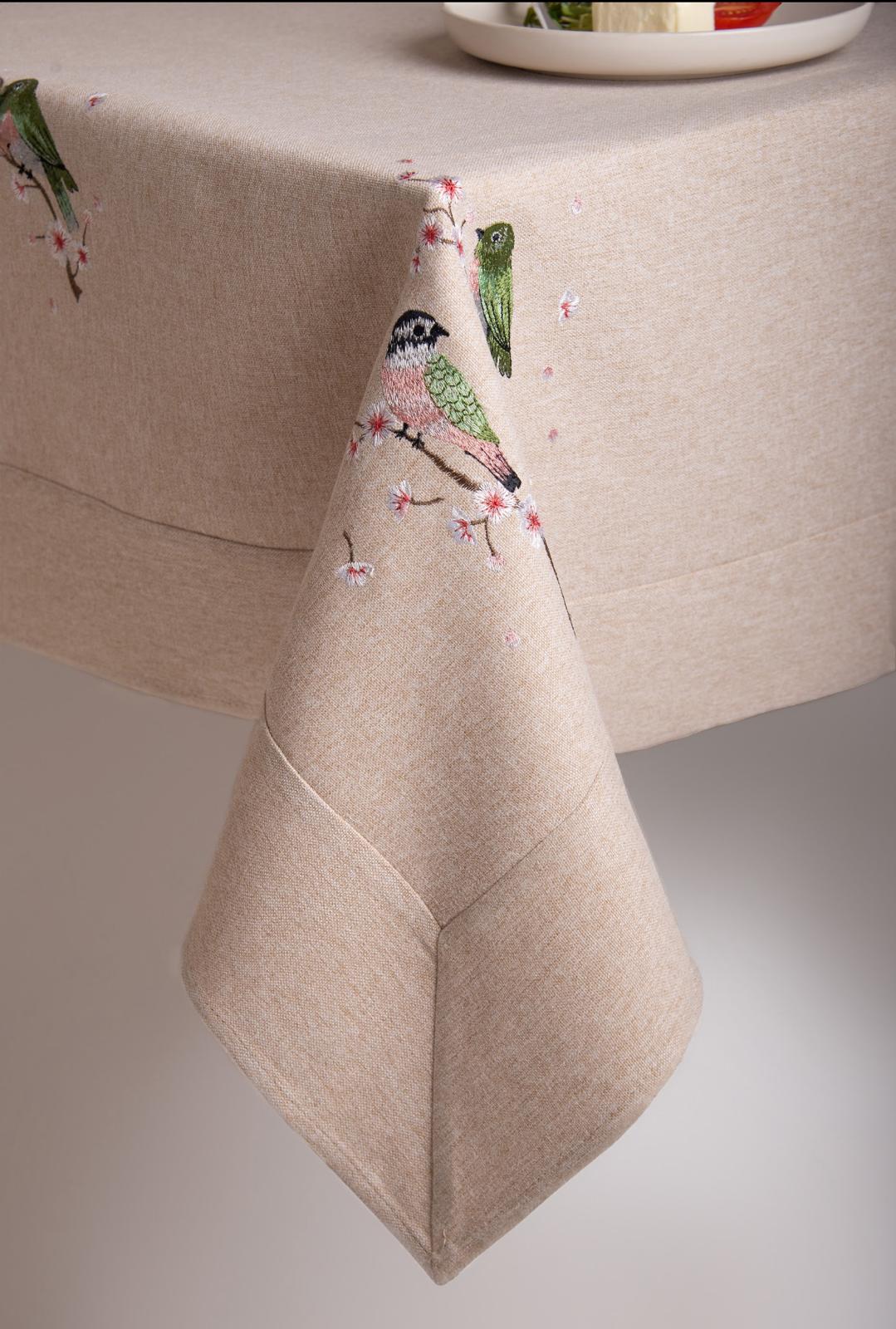 Birds Natural Tablecloth