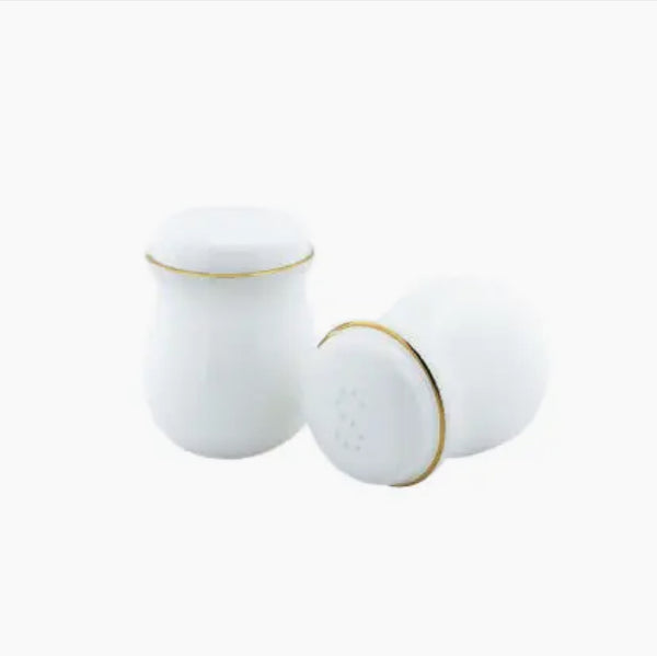 Aura White with Gold Rim White Salt & Pepper & Toothpick holder Set