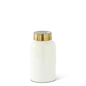 Gold Rim White Enameled Metal Vase (Medium)