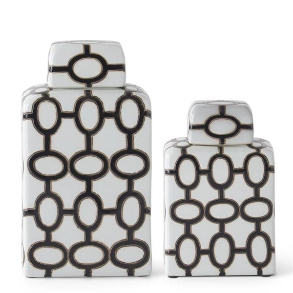 White/Black Oval Print Vase-Lg