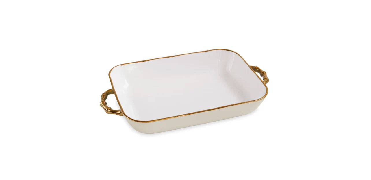 Beatriz Ball Ceramic Bambu Rectangular Casserole- Cream/White