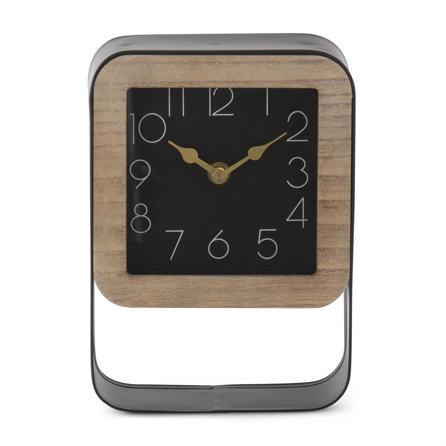 Black Metal & Wood Rectangular Framed Square Clock 8.75”