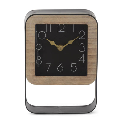 Black Metal & Wood Rectangular Framed Square Clock 8.75”