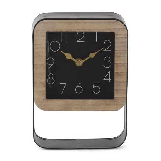 Black Metal & Wood Rectangular Framed Square Clock 8.75”