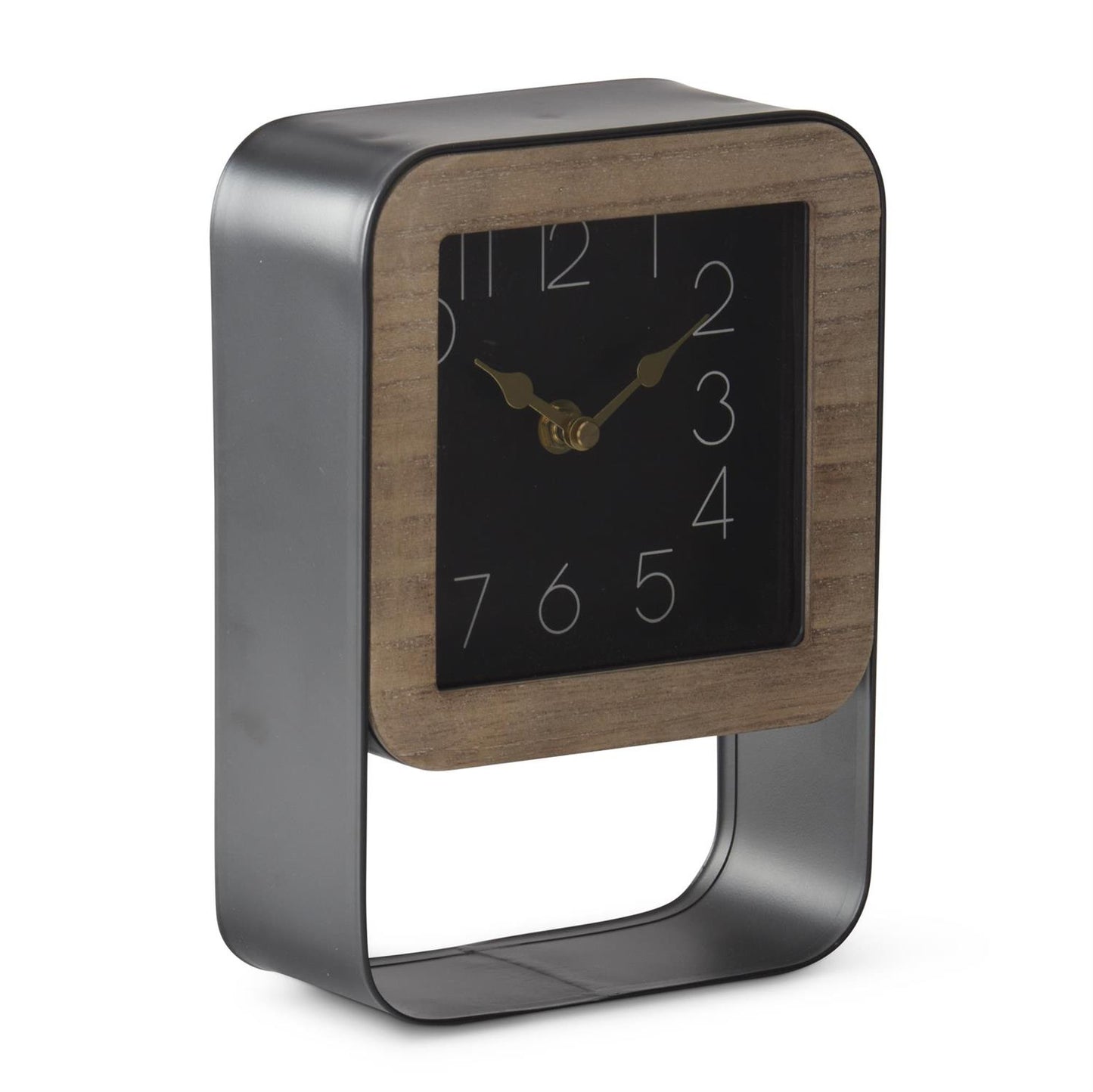 Black Metal & Wood Rectangular Framed Square Clock 8.75”