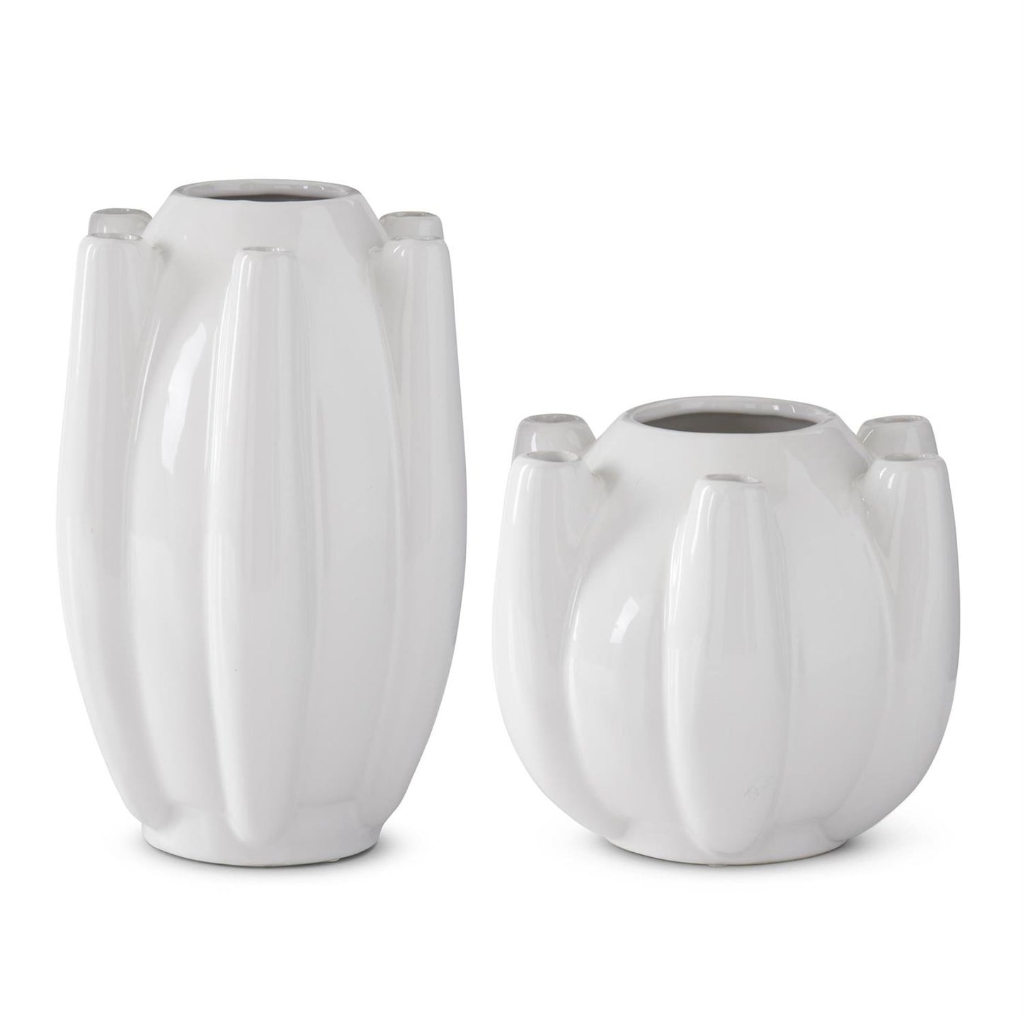 White Stoneware 7 Openings Tulipiere Vase