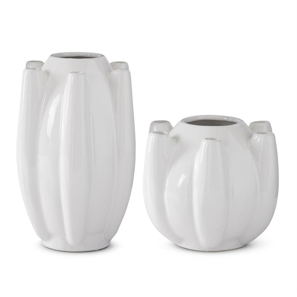 White Stoneware 7 Openings Tulipiere Vase