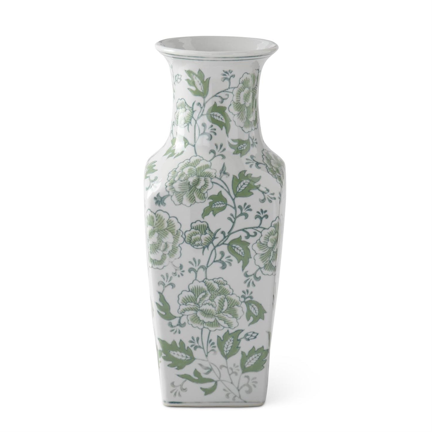 Green & White Floral Ceramic Vase 14”