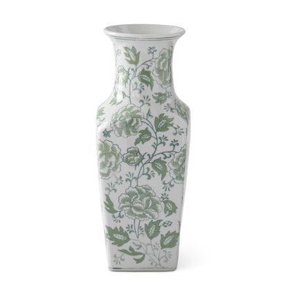 Green & White Floral Ceramic Vase 14”