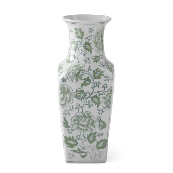 Green & White Floral Ceramic Vase 14”