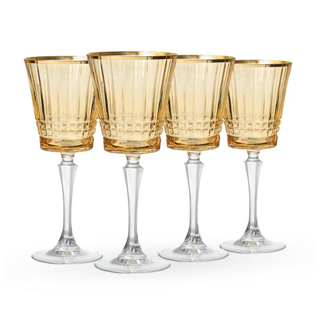 Cristine Amber Wine Glass with Gold Rim Set of 4