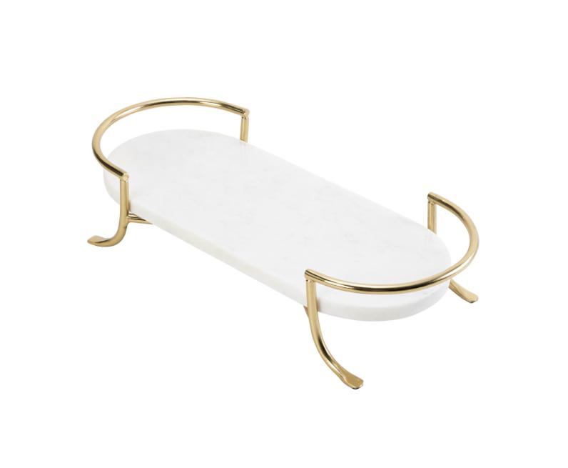Oval White Marble Tray w/ Stand