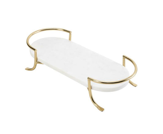 Oval White Marble Tray w/ Stand