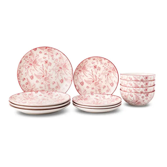 Medici Toile Pink Collection Dinnerware Set 12pcs