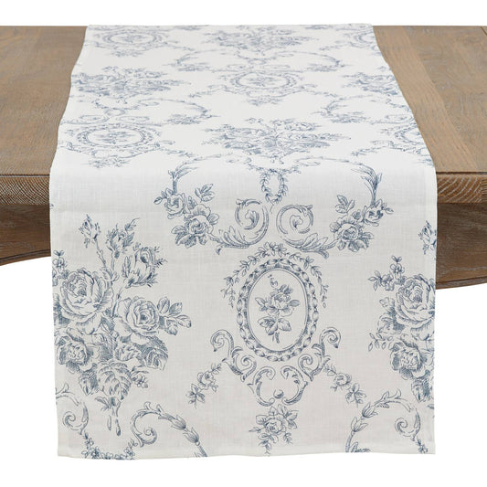 Toile Floral Indigo Runner 16”x72”
