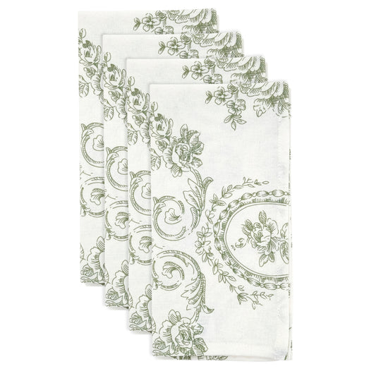Toile Floral Olive Napkin Set of 4