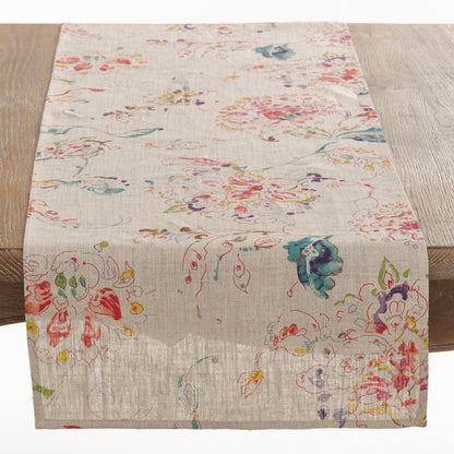 Printed Floral Design Runner Natural 16”x72”