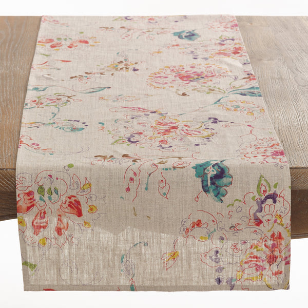 Printed Floral Design Runner Natural 16”x72”