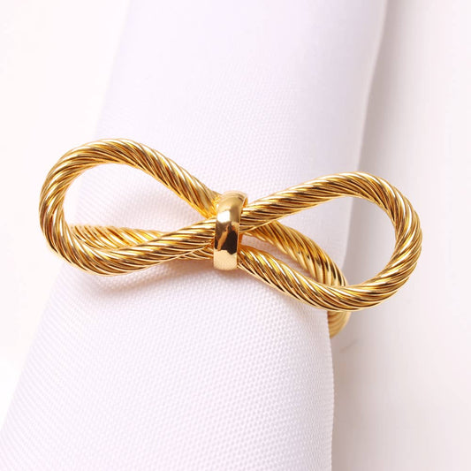 Rope Bow Gold Napkin Rings Set of 6