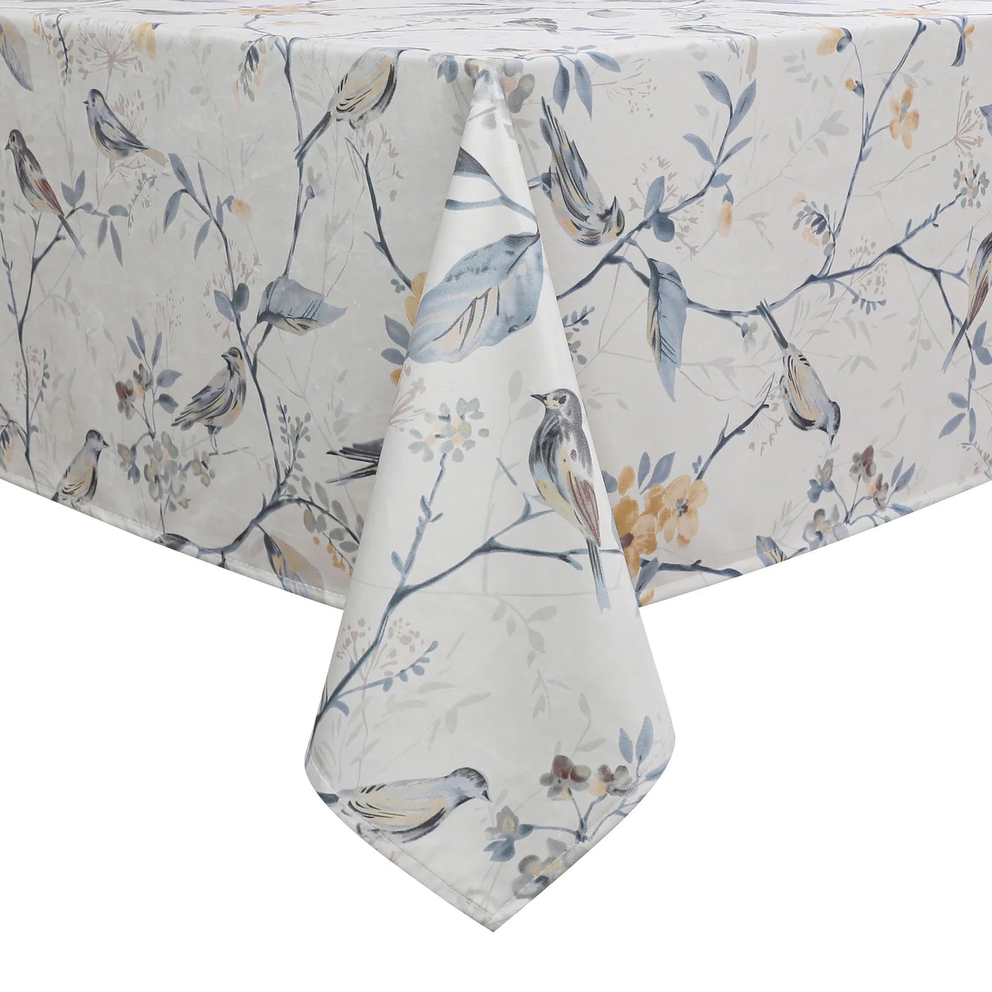 Soft Gray Flowers with Birds Velvet Tablecloth