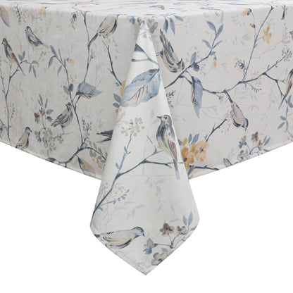Soft Gray Flowers with Birds Velvet Tablecloth