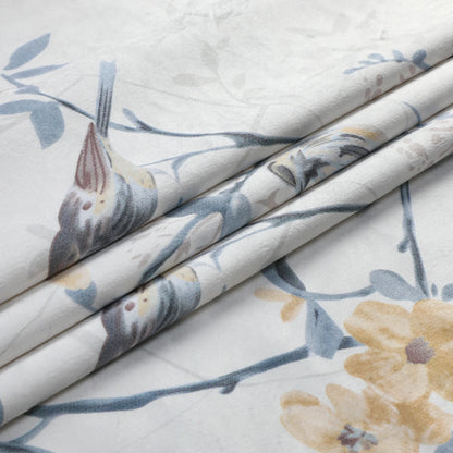 Soft Gray Flowers with Birds Velvet Tablecloth