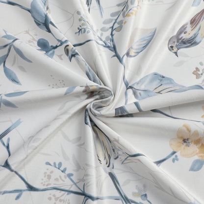 Soft Gray Flowers with Birds Velvet Tablecloth