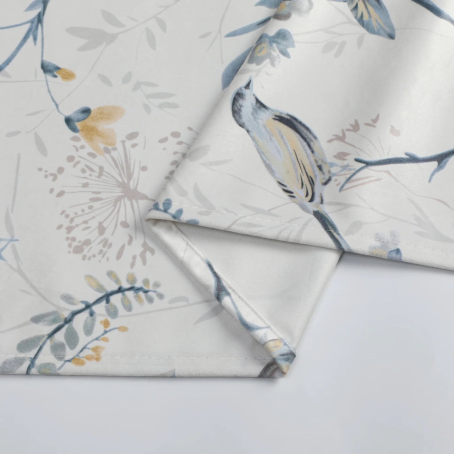 Soft Gray Flowers with Birds Velvet Tablecloth