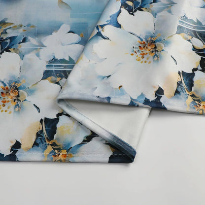 Large Blue Flowers Velvet Tablecloth