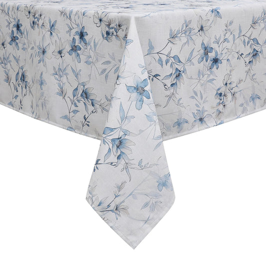 Harvest Weave Print Blue Flowers Tablecloth