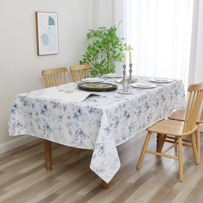 Harvest Weave Print Blue Flowers Tablecloth