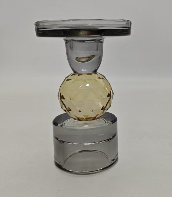 Set of 2 Candle Holders Smoke with Amber Ball Detail 4.7”