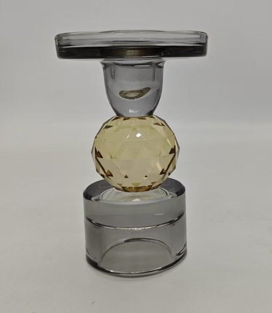 Set of 2 Candle Holders Smoke with Amber Ball Detail 4.7”