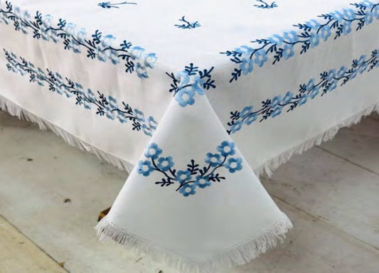 Blue Flower Frayed Edge Topper 36x36