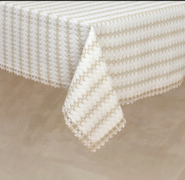Manorola White Gold Lined Tablecloth