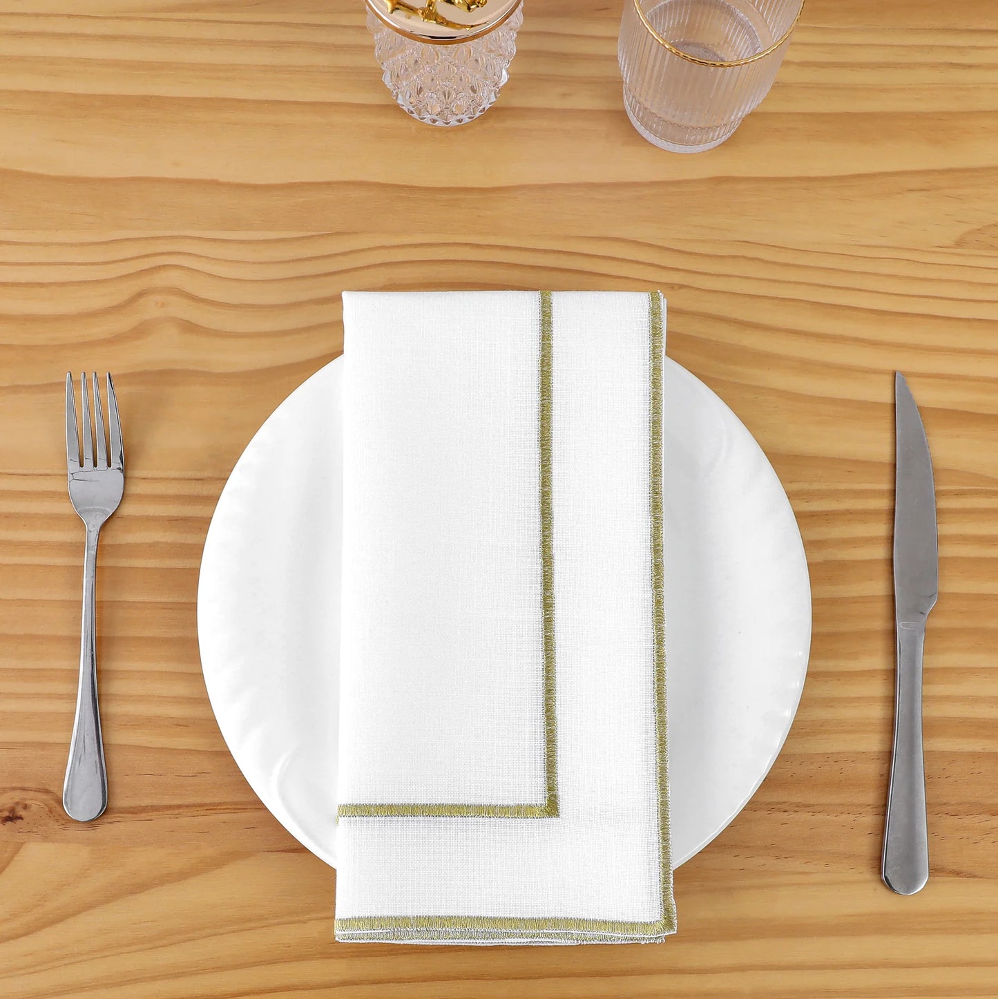 Washable Gold Double Stitched Linen Napkin - 20" X 20" (set of 4)