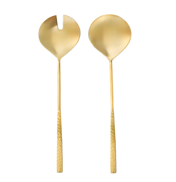 Gold Flat Hammered Salad Servers
