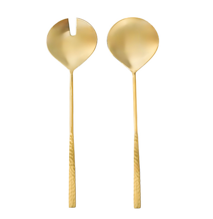 Gold Flat Hammered Salad Servers