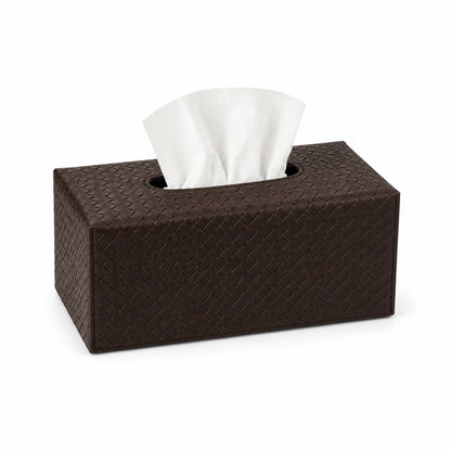 Large Woven Faux Leather Tissue Box Holder Quilted Brown