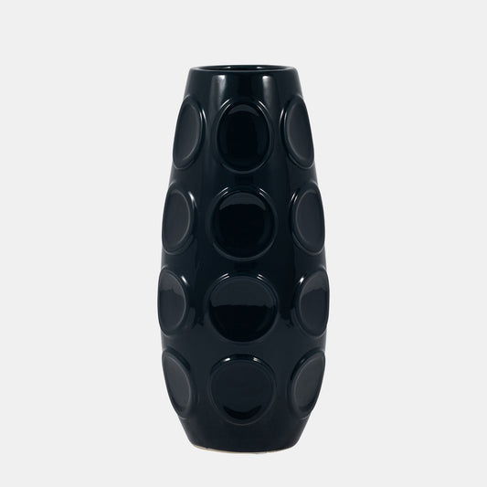 Circle Embossed Vase - Navy