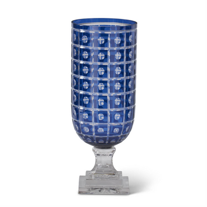 Dot Cut Vase with Clear Glass Pedestal 15”