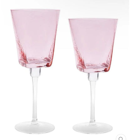 Hammered Pink Wine Glasses- 6