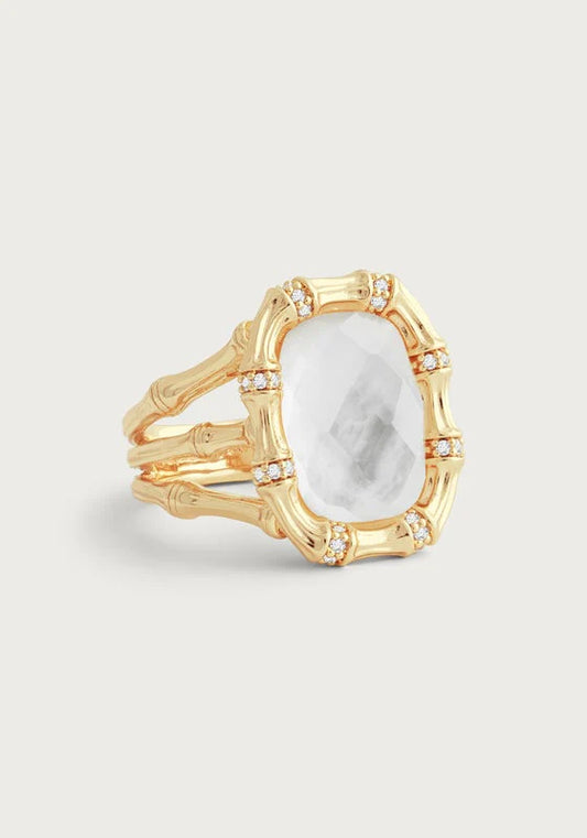 Bamboo With Stone Ring Gold