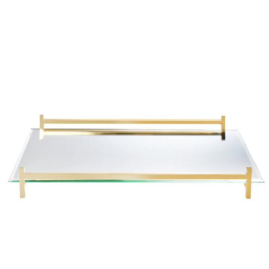 Glass Oblong Tray-Gold Handles