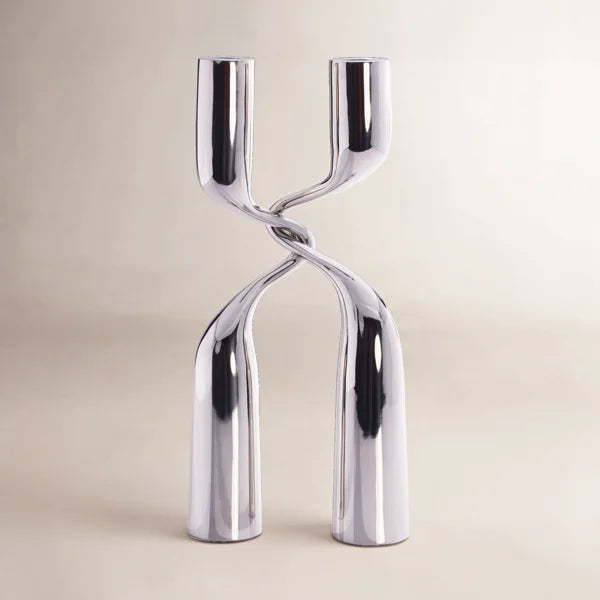Liaison Polished Nickel Candle Holder 2 Piece Set