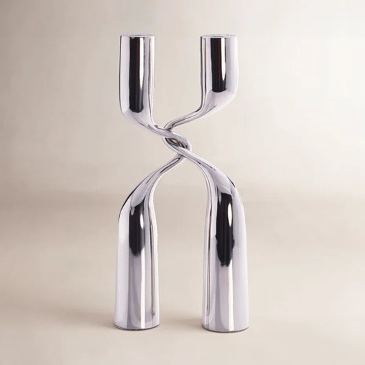 Liaison Polished Nickel Candle Holder 2 Piece Set